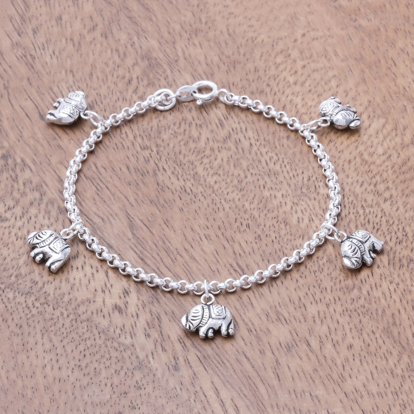 Elephant Marvel Sterling Silver Elephant Charm Bracelet from Thailand