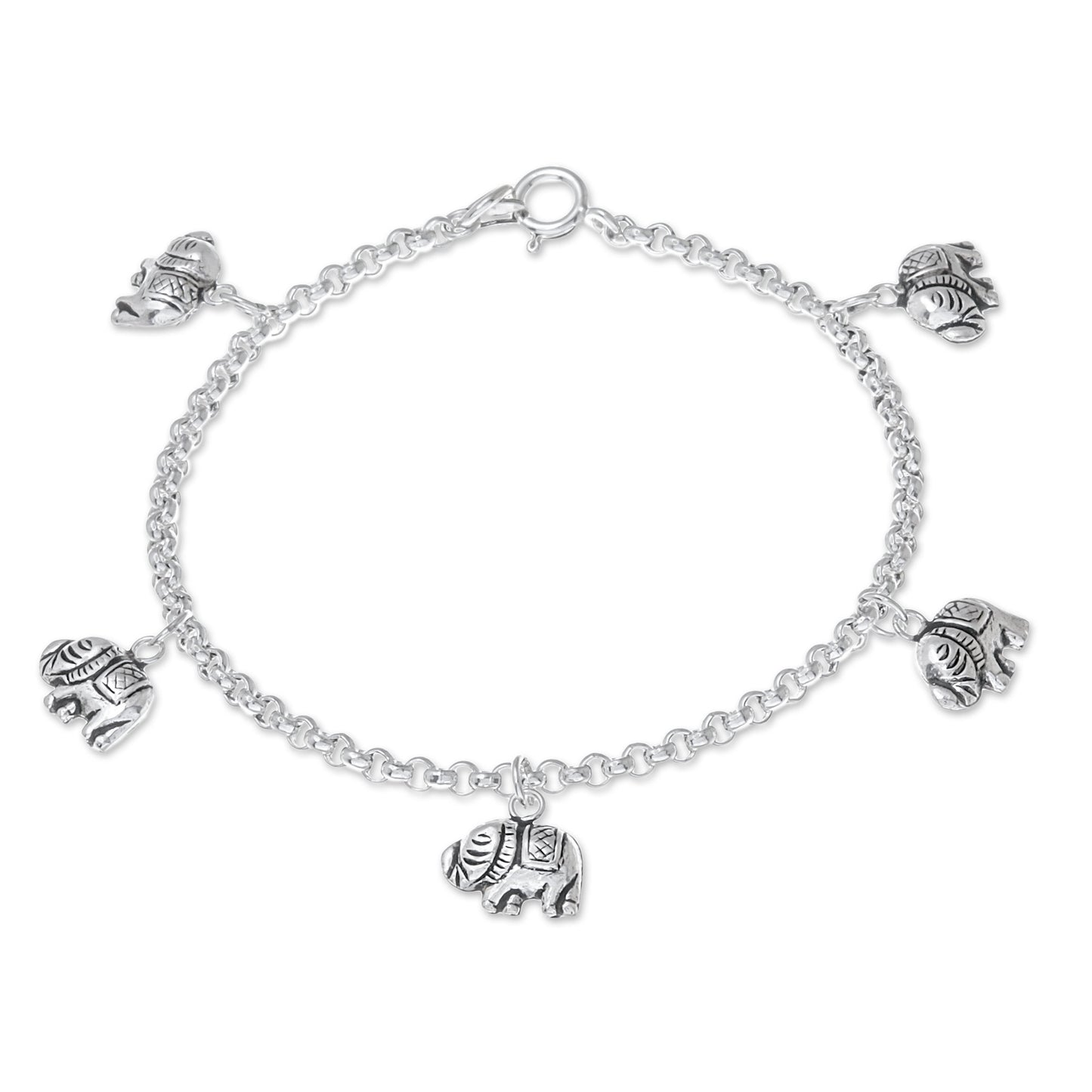 Elephant Marvel Sterling Silver Elephant Charm Bracelet from Thailand