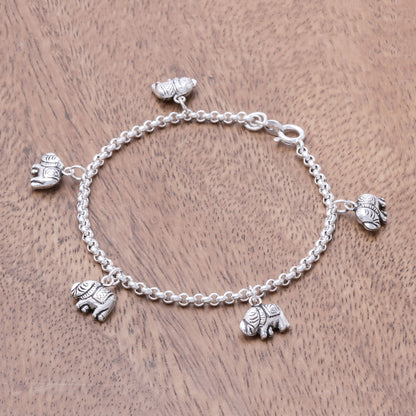 Elephant Marvel Sterling Silver Elephant Charm Bracelet from Thailand