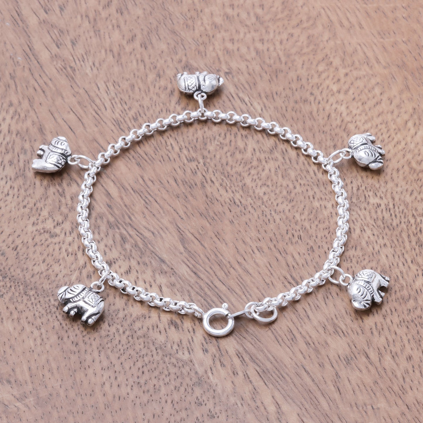 Elephant Marvel Sterling Silver Elephant Charm Bracelet from Thailand