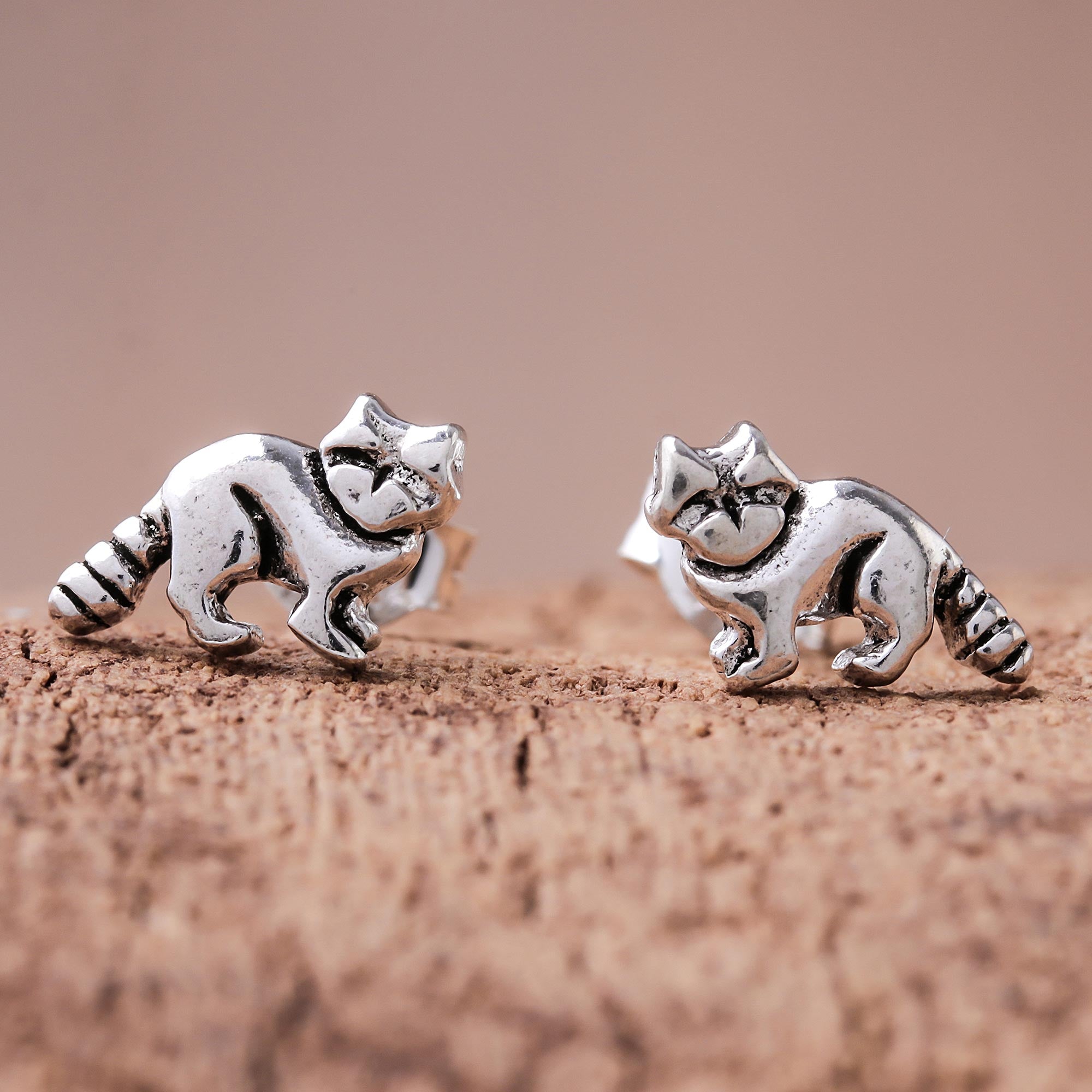 NOVICA Raccoons Sterling Silver Raccoon Stud Earrings from Thailand ...