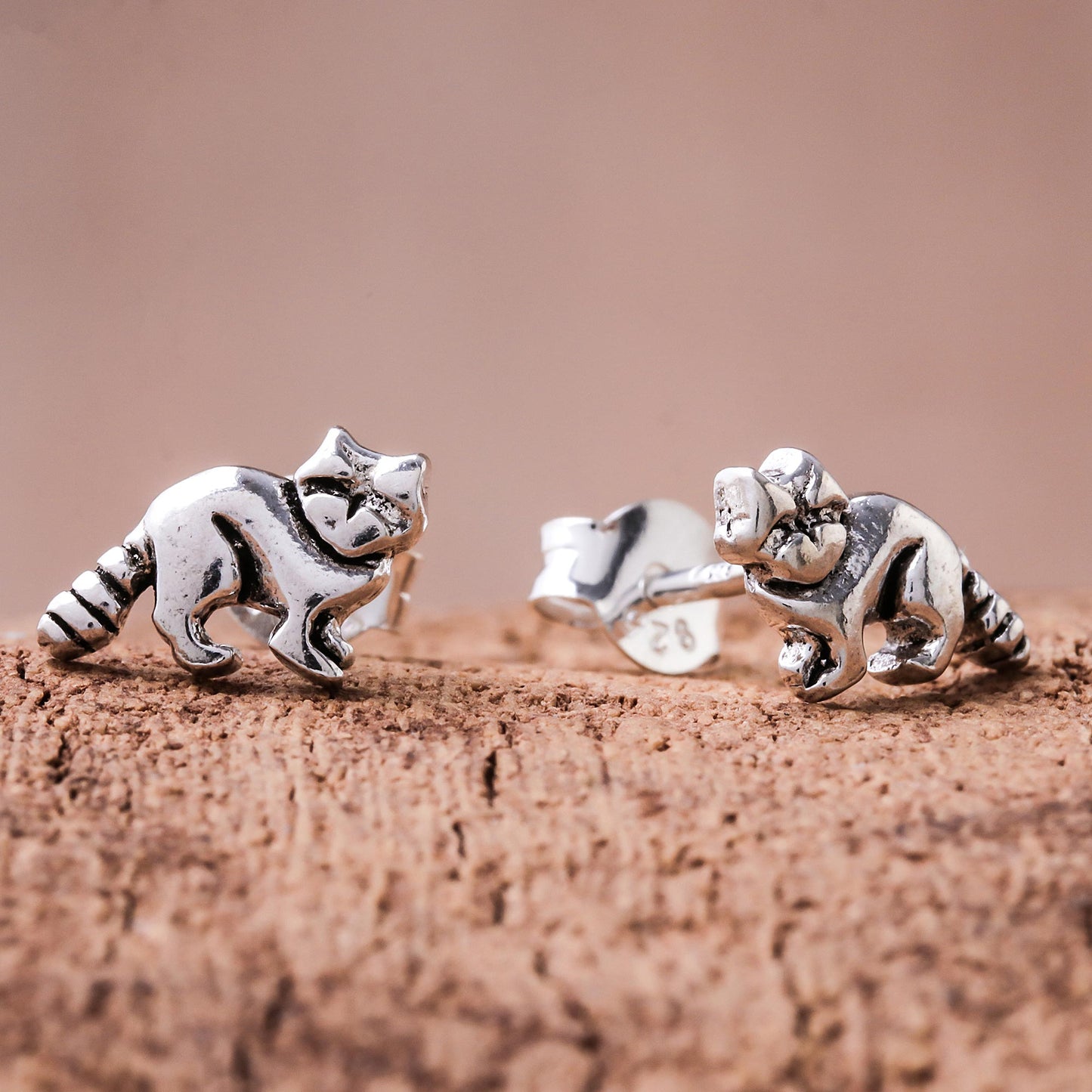 Raccoons Sterling Silver Raccoon Stud Earrings from Thailand