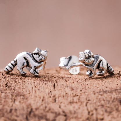 Raccoons Sterling Silver Raccoon Stud Earrings from Thailand