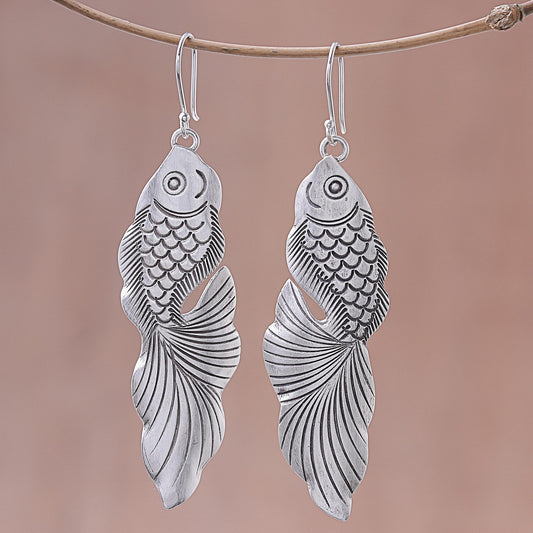 Goldfish Bliss Sterling Silver Goldfish Dangle Earrings from Thailand