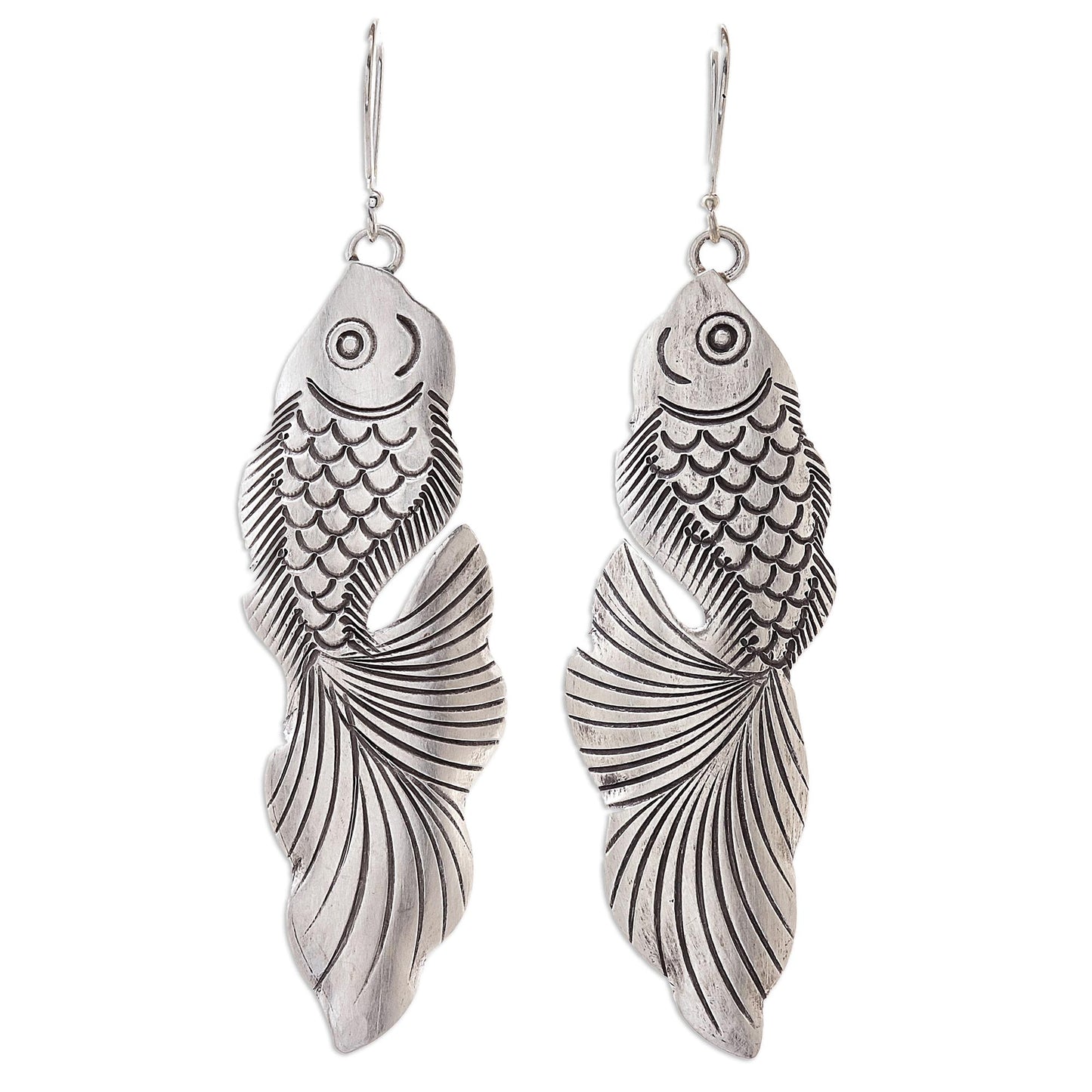 Goldfish Bliss Sterling Silver Goldfish Dangle Earrings from Thailand