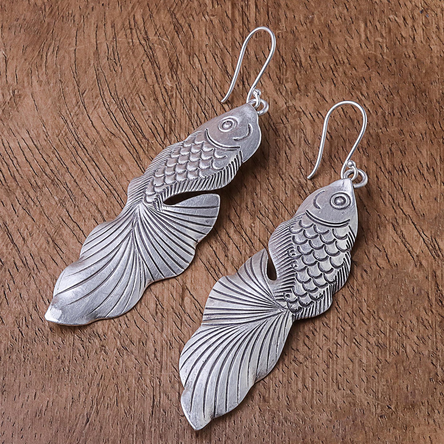 Goldfish Bliss Sterling Silver Goldfish Dangle Earrings from Thailand