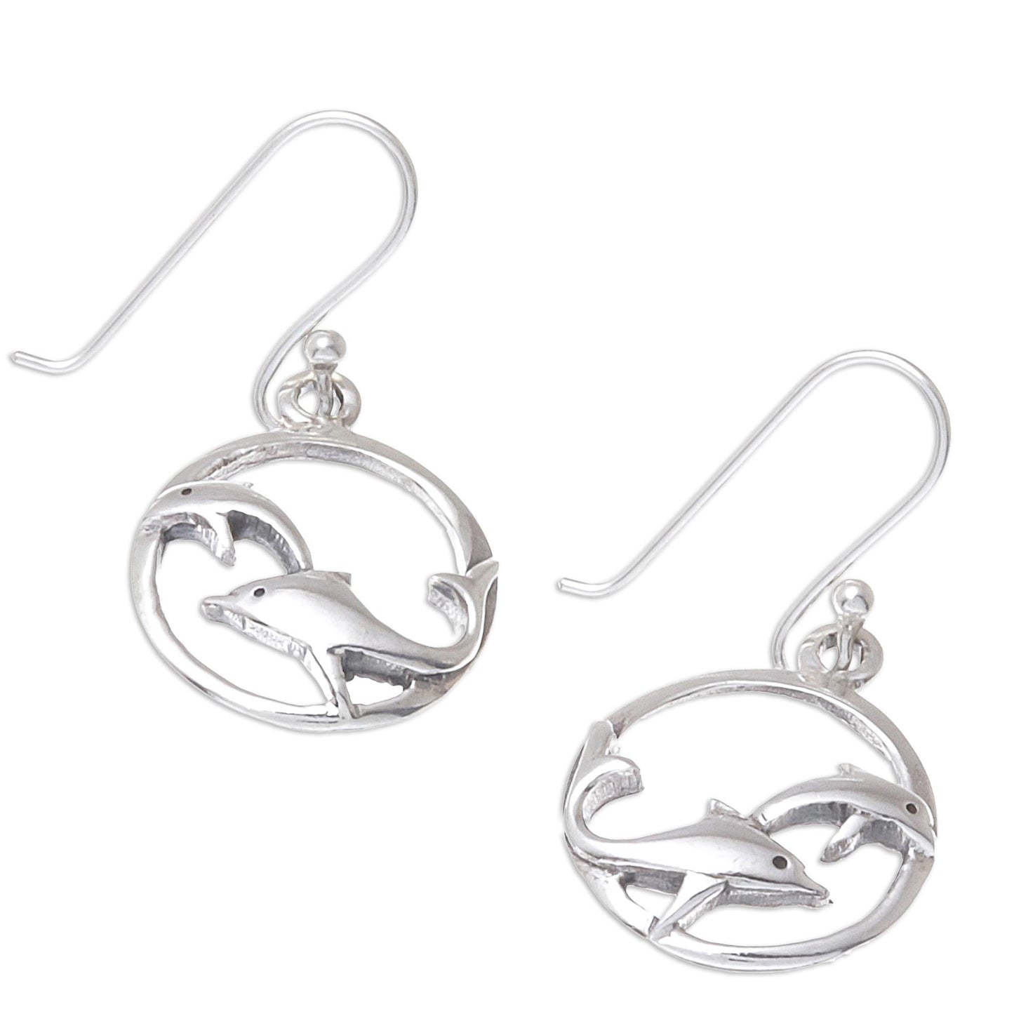 Dolphin Circle Sterling Silver Dolphin Dangle Earrings from Thailand