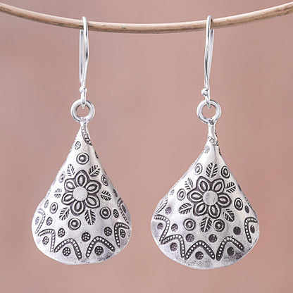 Karen Cones Floral Karen Silver Dangle Earrings from Thailand