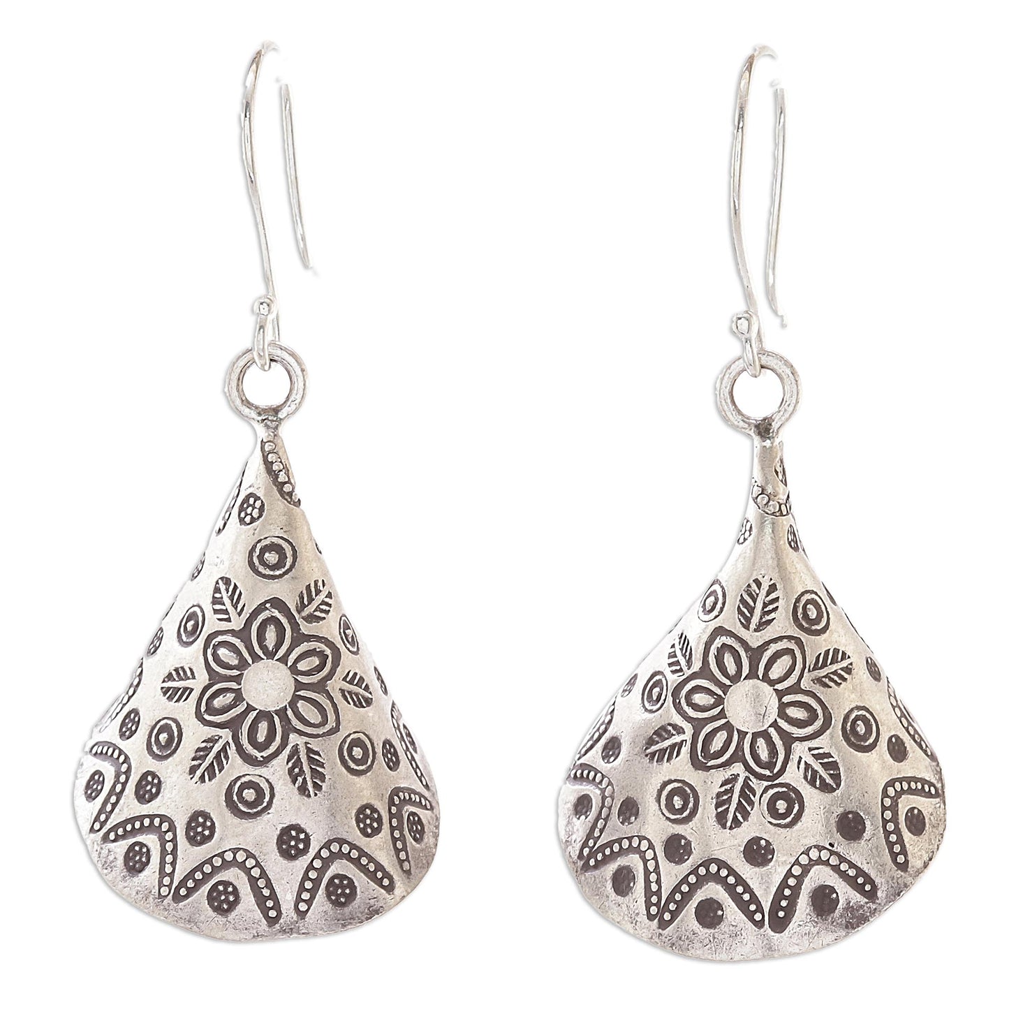 Karen Cones Floral Karen Silver Dangle Earrings from Thailand