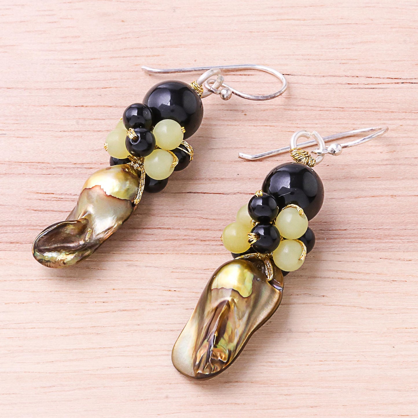 Enchanted Beauty Cultured Pearl and Serpentine Beaded Dangle Earrings