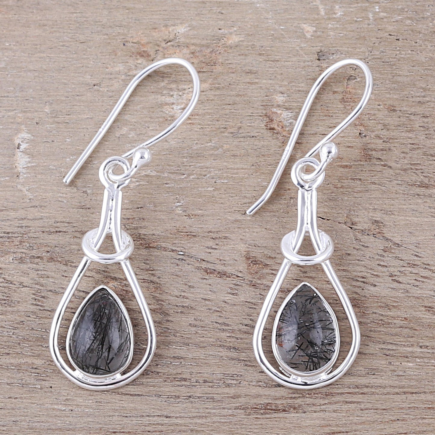 Droplet Flair Drop-Shaped Rutilated Quartz Dangle Earrings from India