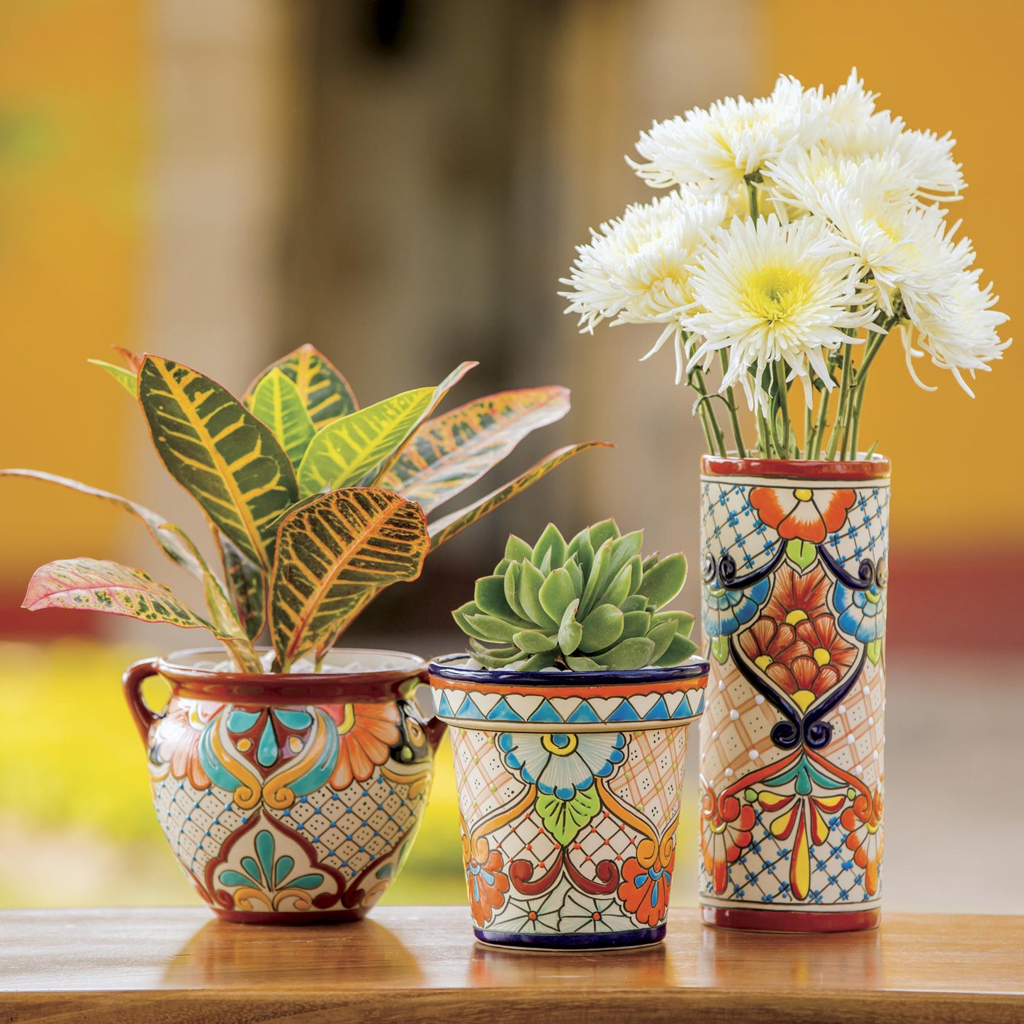 A Floral Day Hand-Painted Floral Talavera Ceramic Vase from Mexico