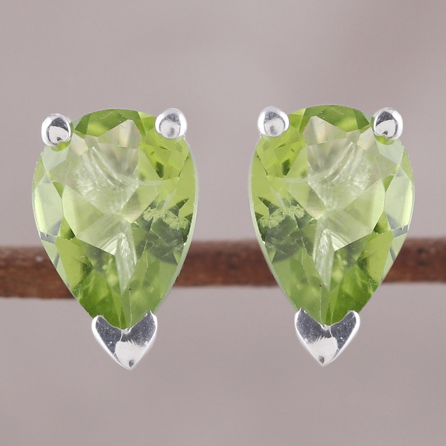 Verdant Gleam Faceted Peridot Stud Earrings Crafted in India