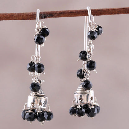 Music Faceted Onyx Chandelier Earrings from India