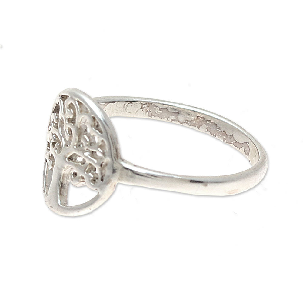 Framed Tree Tree-Themed Sterling Silver Band Ring from India