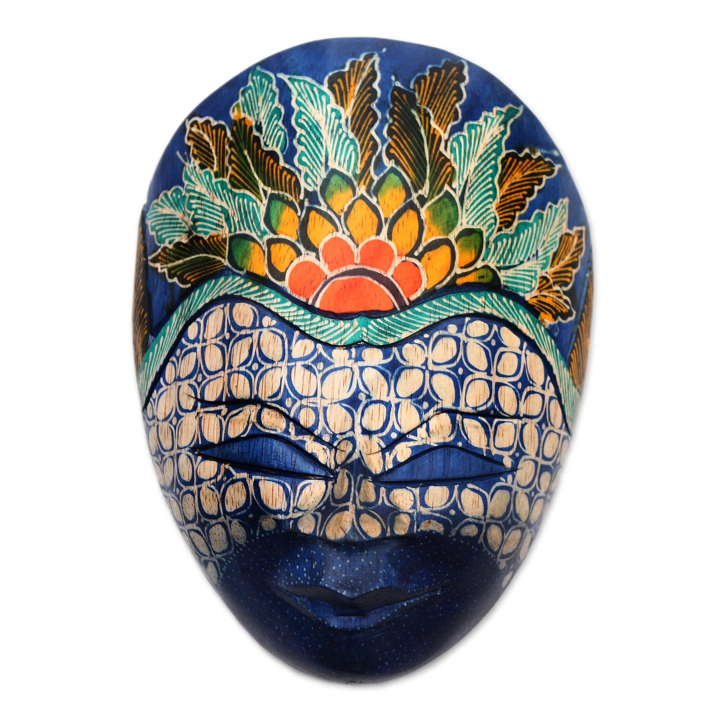 The Blue Prince Floral Batik Wood Mask from Java