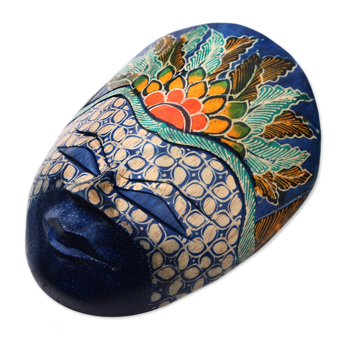 The Blue Prince Floral Batik Wood Mask from Java