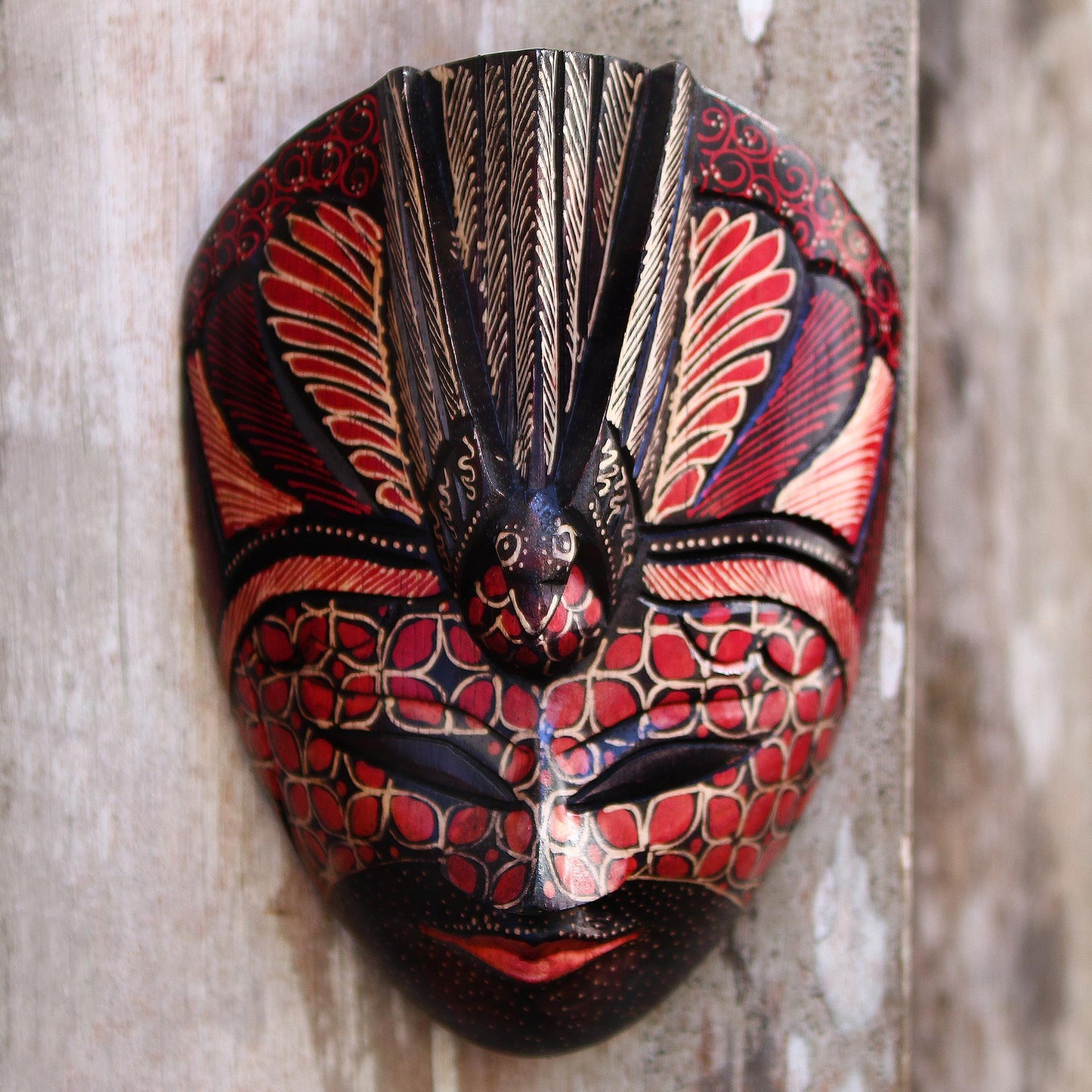 Bird Lord Bird-Themed Batik Wood Mask from Java