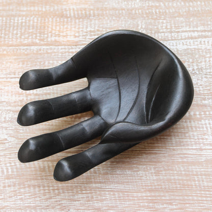 Black Palm Hand-Carved Wood Sculpture of a Hand in Black from Indonesia