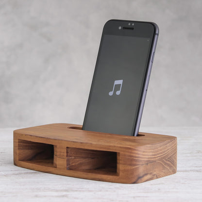 Teak Decibel Two-Horn Teak Wood Phone Speaker from Thailand