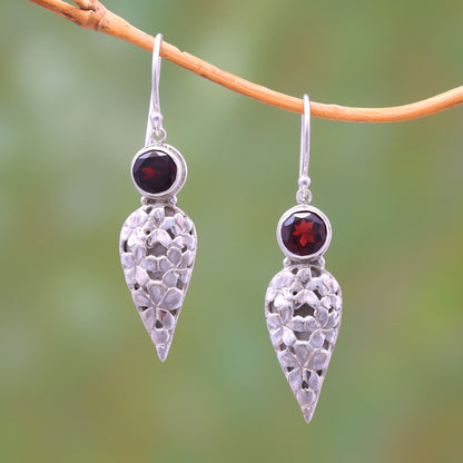 Brightest Beauty Floral Drop Garnet Dangle Earrings Crafted in Bali