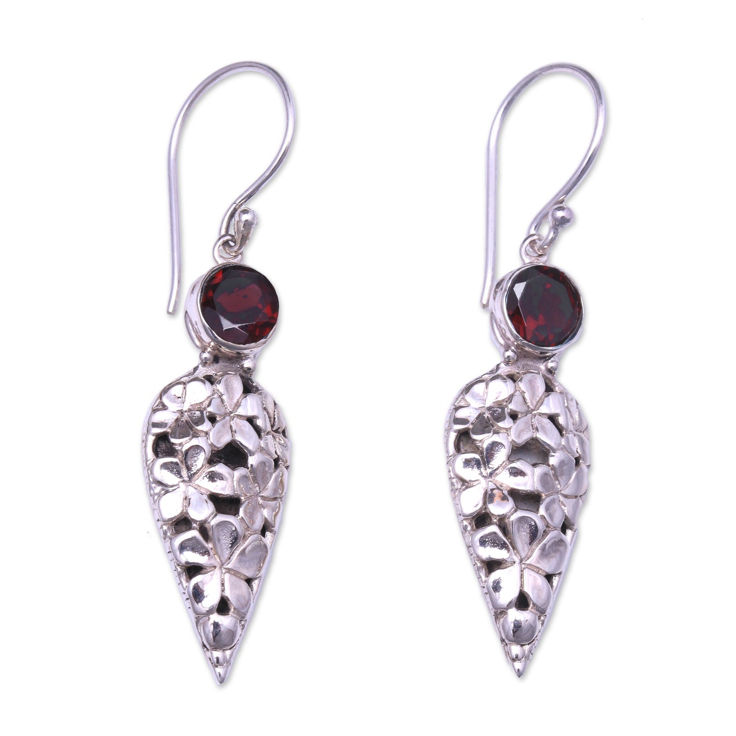 Brightest Beauty Floral Drop Garnet Dangle Earrings Crafted in Bali