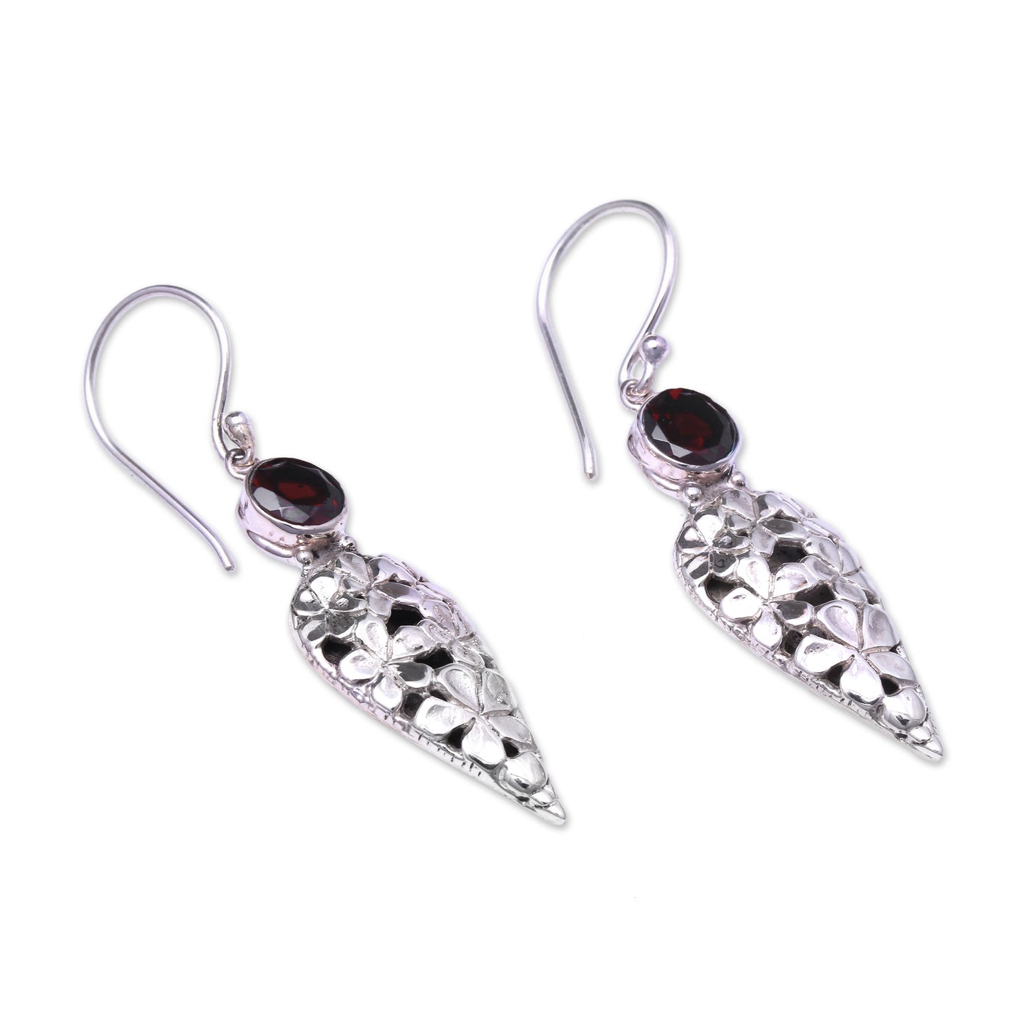 Brightest Beauty Floral Drop Garnet Dangle Earrings Crafted in Bali