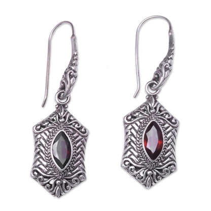 Sanur Elegance Weave Pattern Garnet Dangle Earrings from Bali