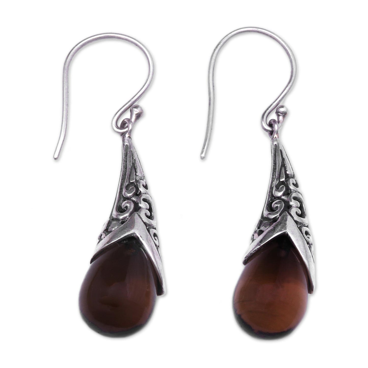 Sanur Elegance Weave Pattern Smoky Quartz Dangle Earrings from Bali