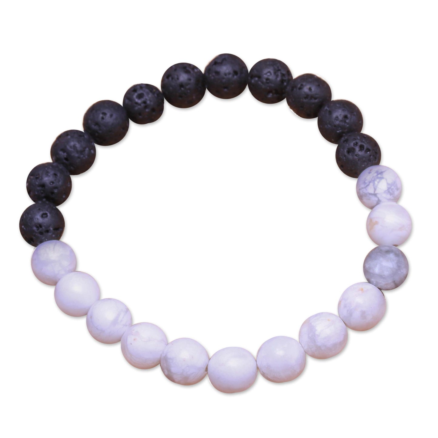 Mesmerizing Contrast Ceramic and Lava Stone Beaded Stretch Bracelet from Bali