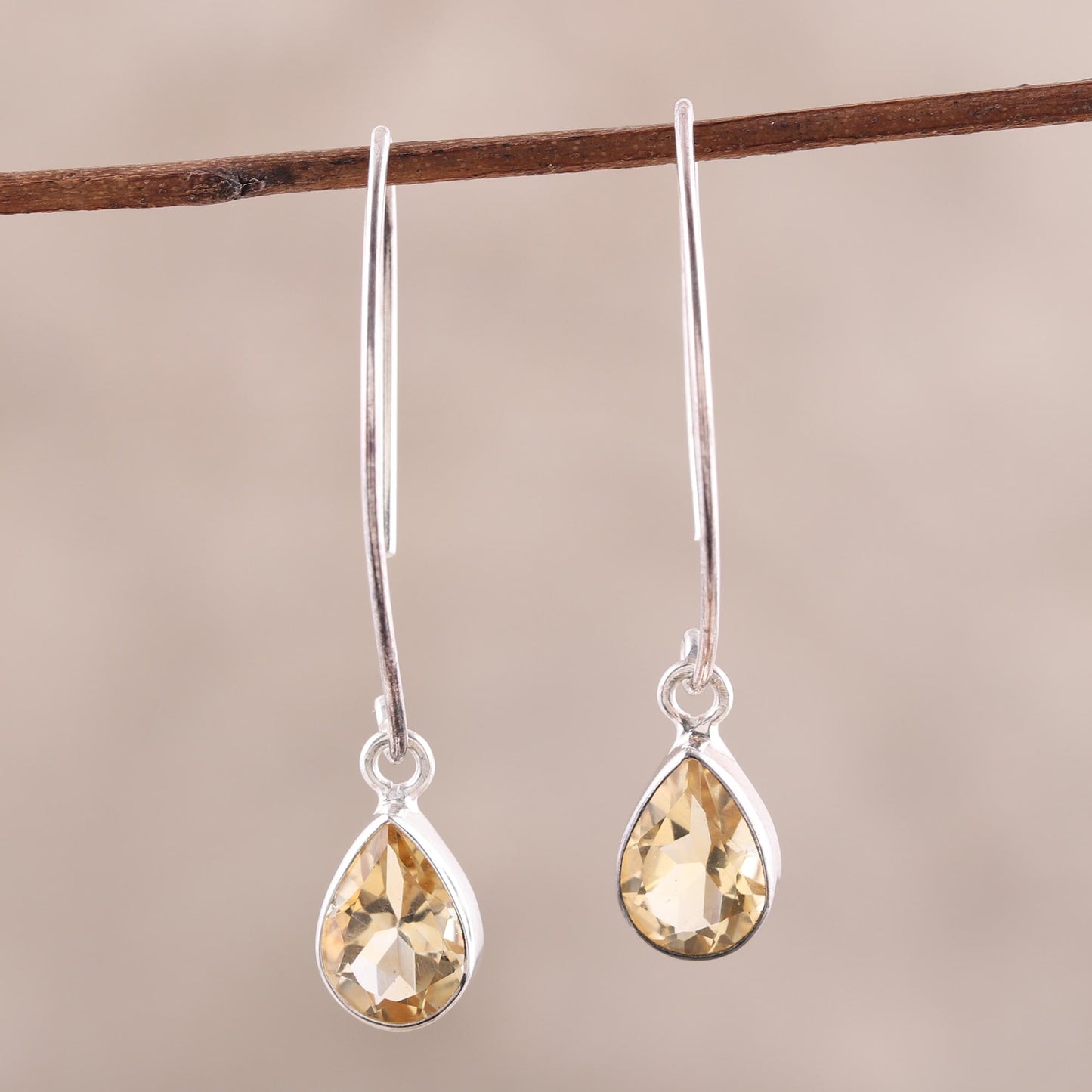 Golden Luster 4-Carat Citrine Dangle Earrings from India