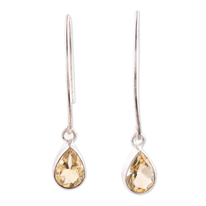 Golden Luster 4-Carat Citrine Dangle Earrings from India