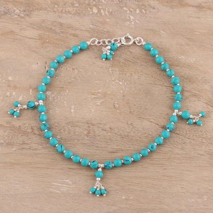 Turquoise Flair Sterling Silver and Composite Turquoise Beaded Anklet