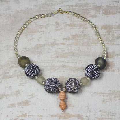 Elolo Beauty Ceramic and Recycled Glass Beaded Pendant Necklace