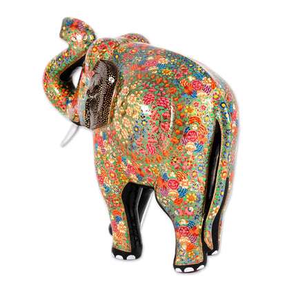 Royal Greeting Hand-Painted Floral Elephant Papier Mache Sculpture