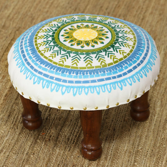 Rajasthani Mandala Floral Embroidered Cotton Stool from India