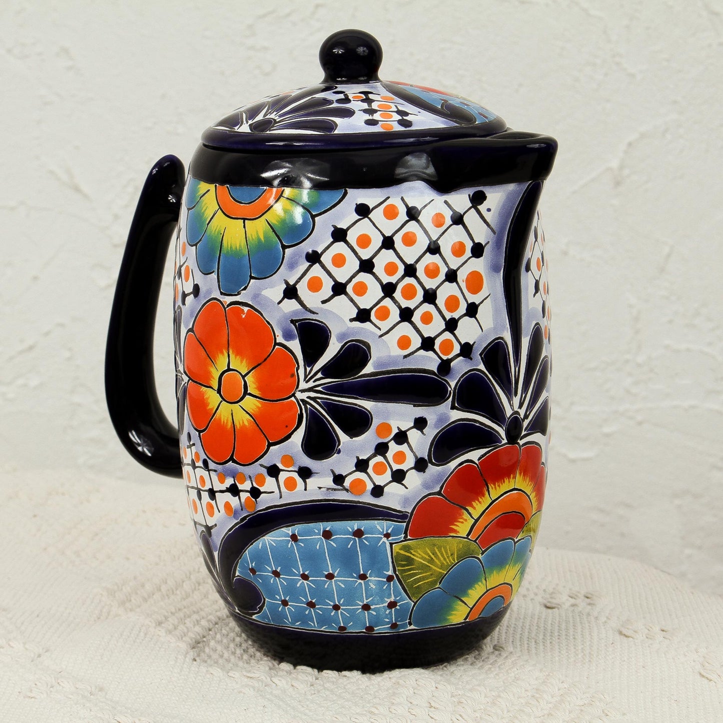 Raining Flowers Hand-Painted Talavera Style Ceramic Coffee Pot from Mexico