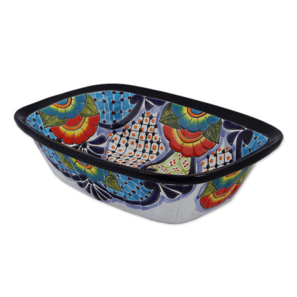 Raining Flowers Hand-Painted Talavera Ceramic Serving Bowl from Mexico