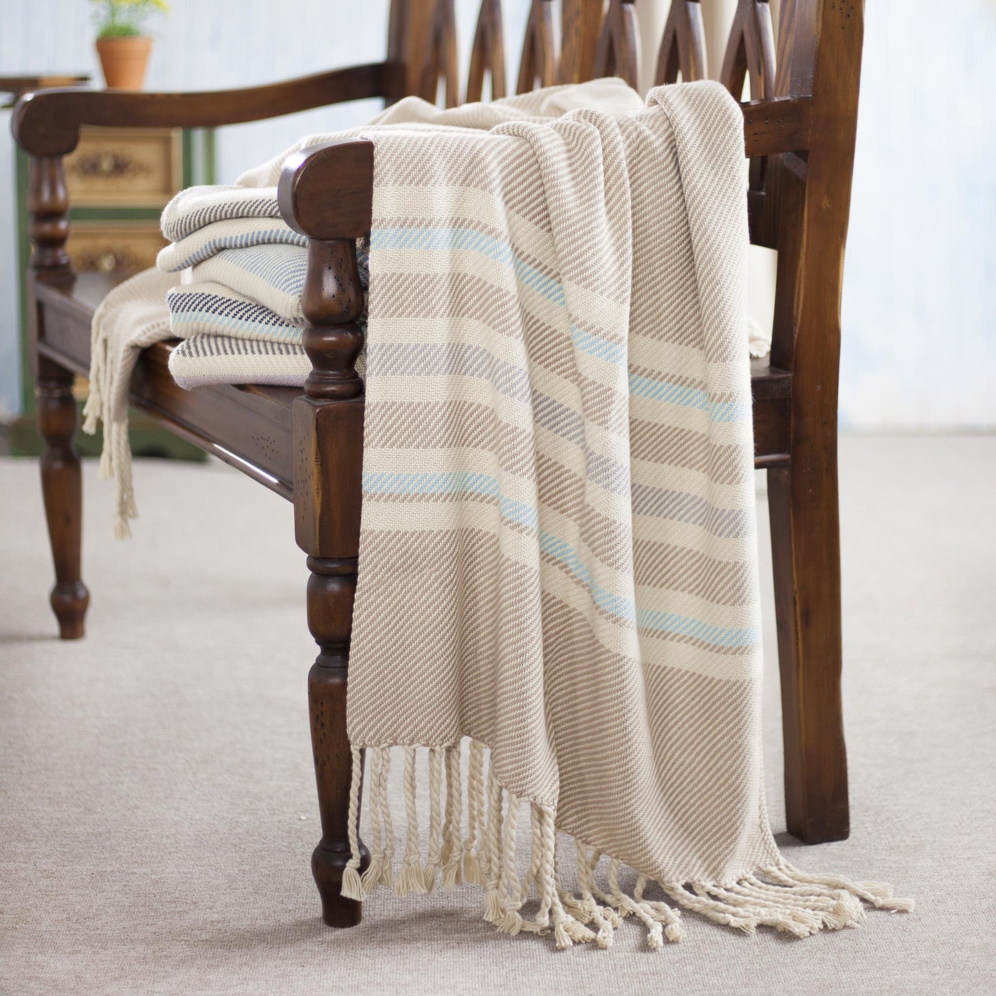 Sweet Ecru Handwoven Cotton Throw in Ecru from Peru