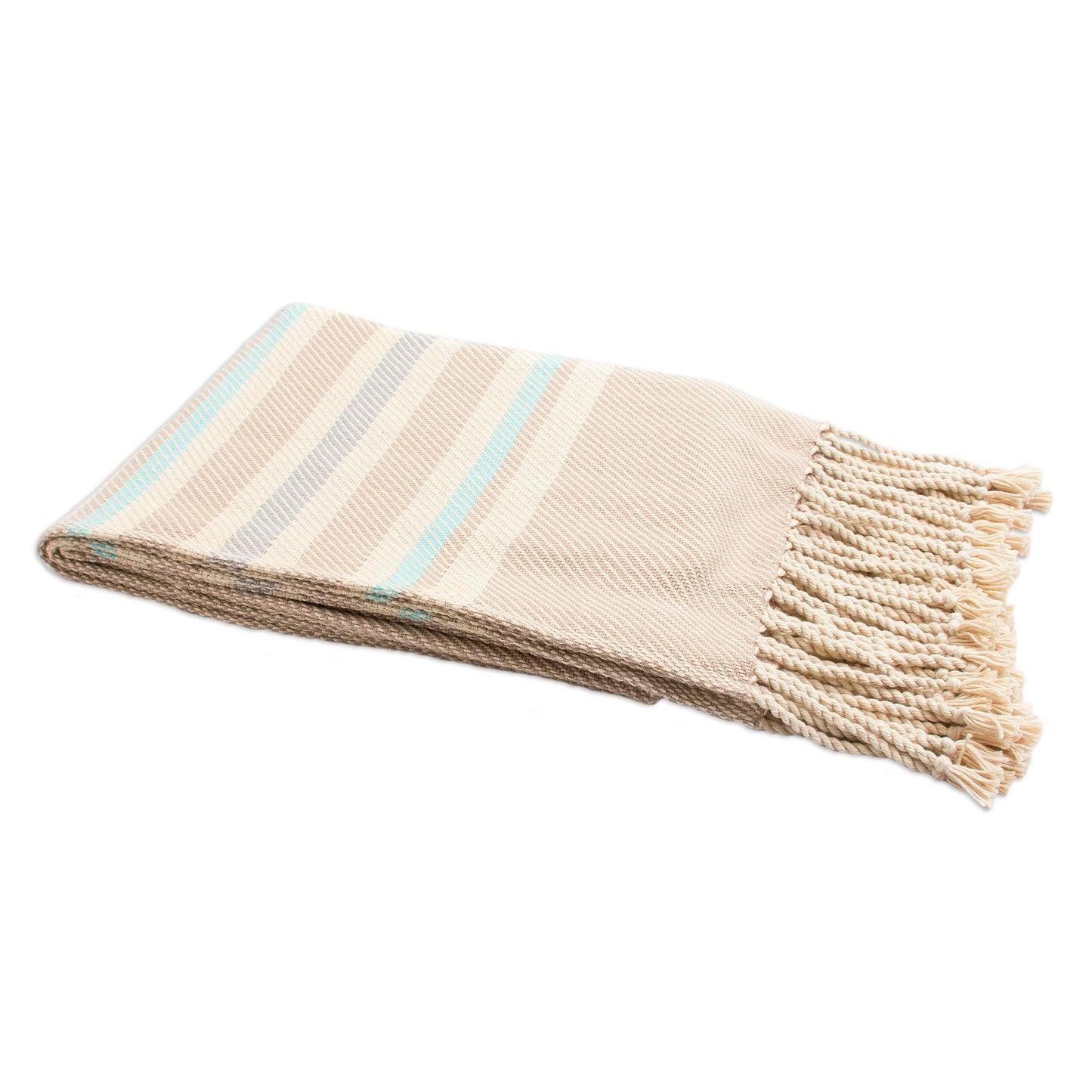 Sweet Ecru Handwoven Cotton Throw in Ecru from Peru