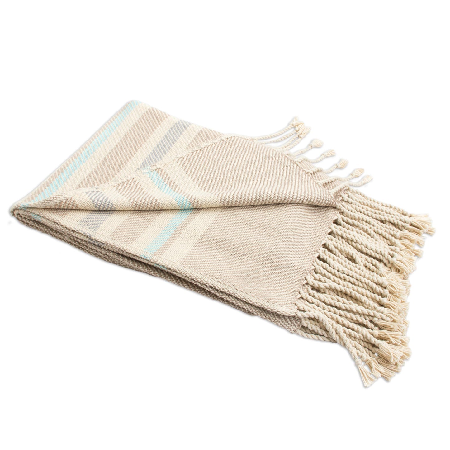 Sweet Ecru Handwoven Cotton Throw in Ecru from Peru