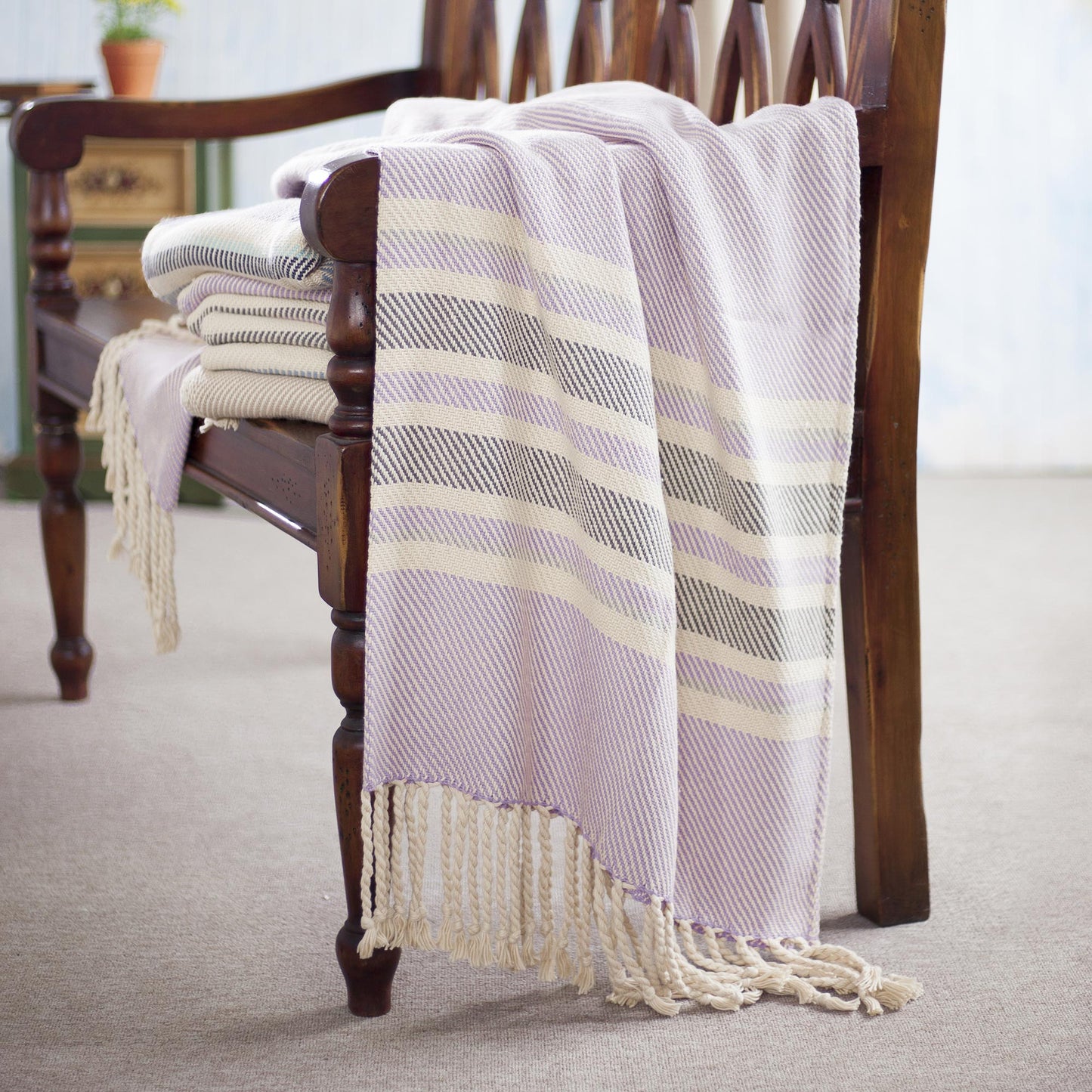 Sweet Heliotrope Handwoven Cotton Throw in Heliotrope from Peru