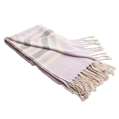 Sweet Heliotrope Handwoven Cotton Throw in Heliotrope from Peru