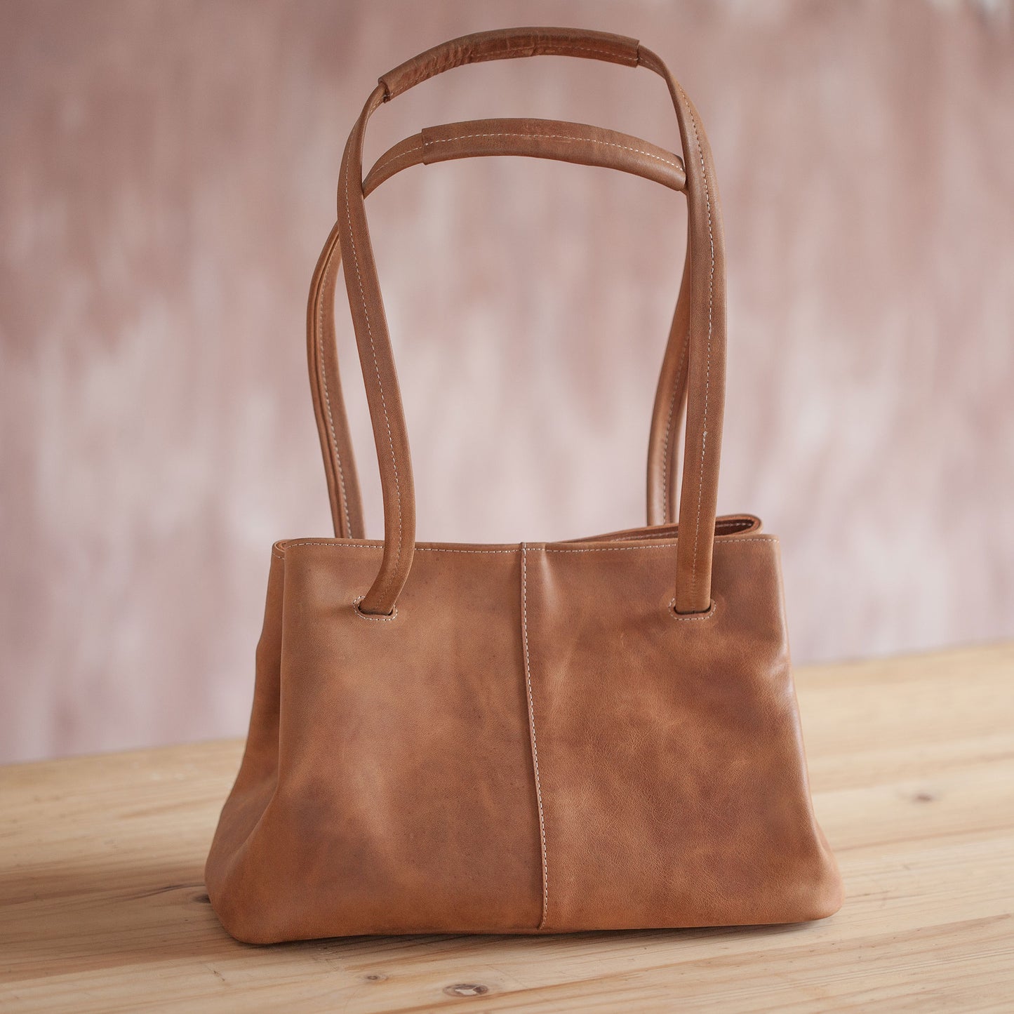 Stylish Sepia Handmade Leather Shoulder Bag in Sepia from Peru