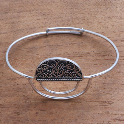 Elegant Echoes Unique Round Half Open Sterling Silver Pendant Bracelet