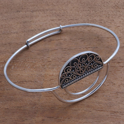 Elegant Echoes Unique Round Half Open Sterling Silver Pendant Bracelet