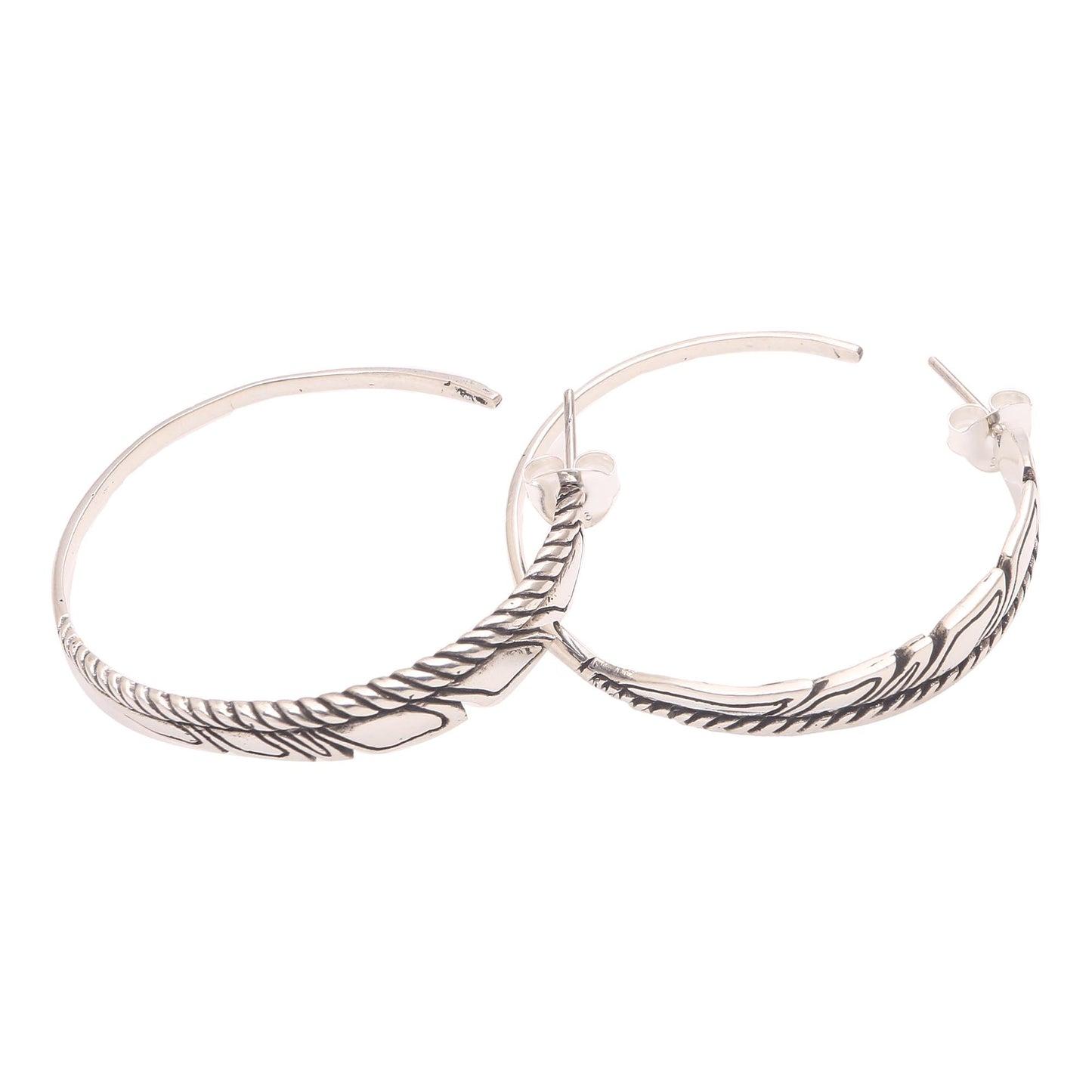 Lovely Textures Patterned Sterling Silver Half-Hoop Earrings from Bali