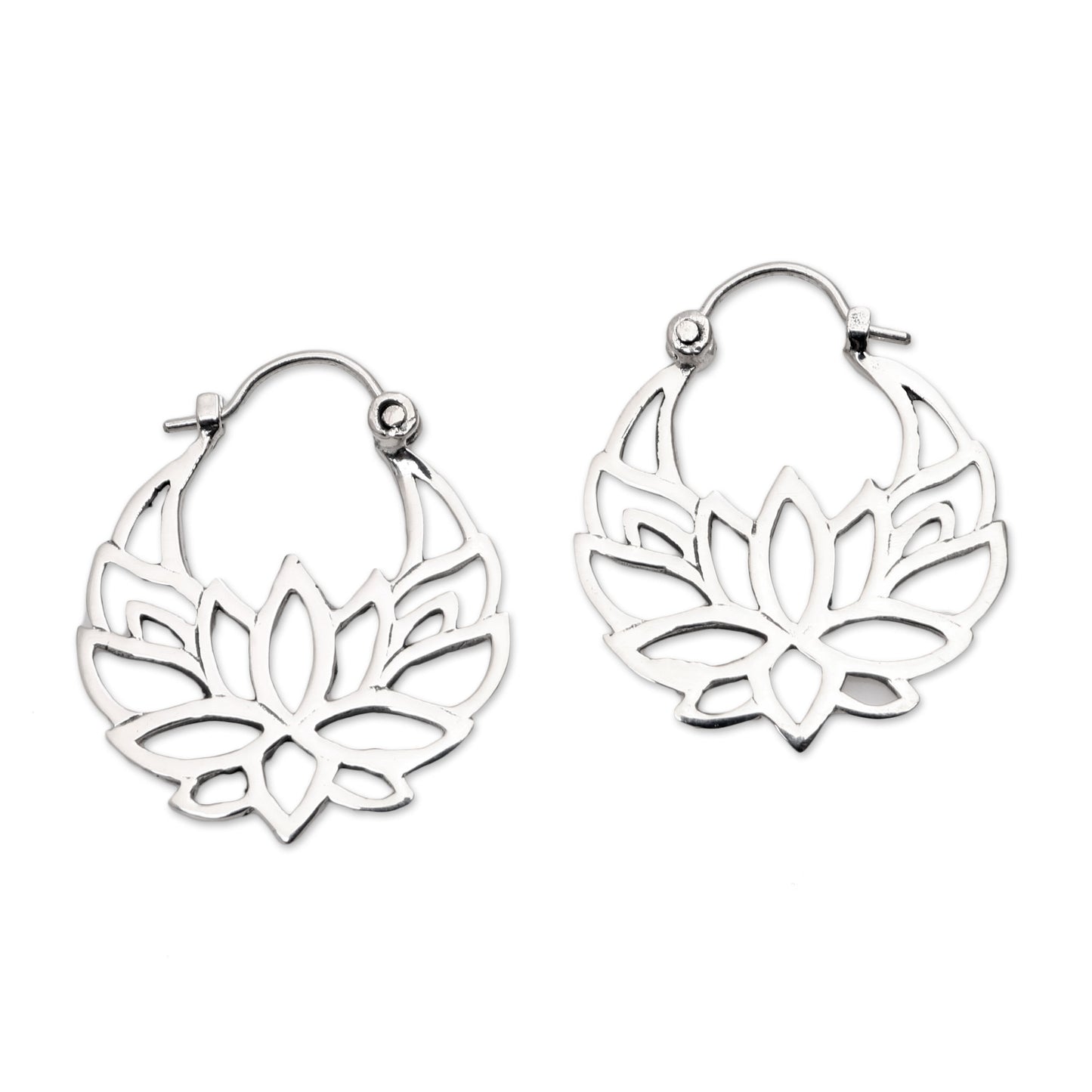 Elegant Padma Sterling Silver Lotus Flower Hoop Earrings (1 inch)