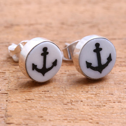 Black Anchor Anchor Motif Bone Stud Earrings from Bali