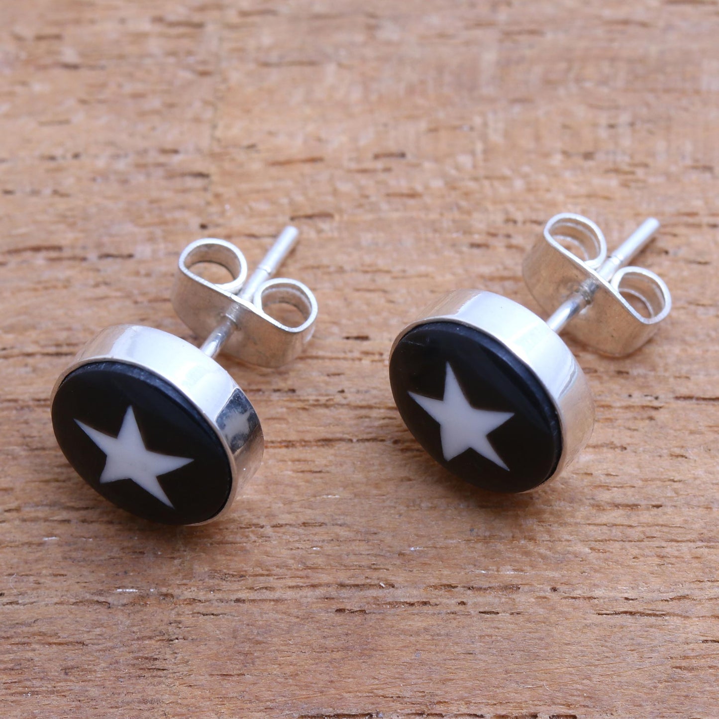 Stars Above Star Motif Bone Stud Earrings from Bali